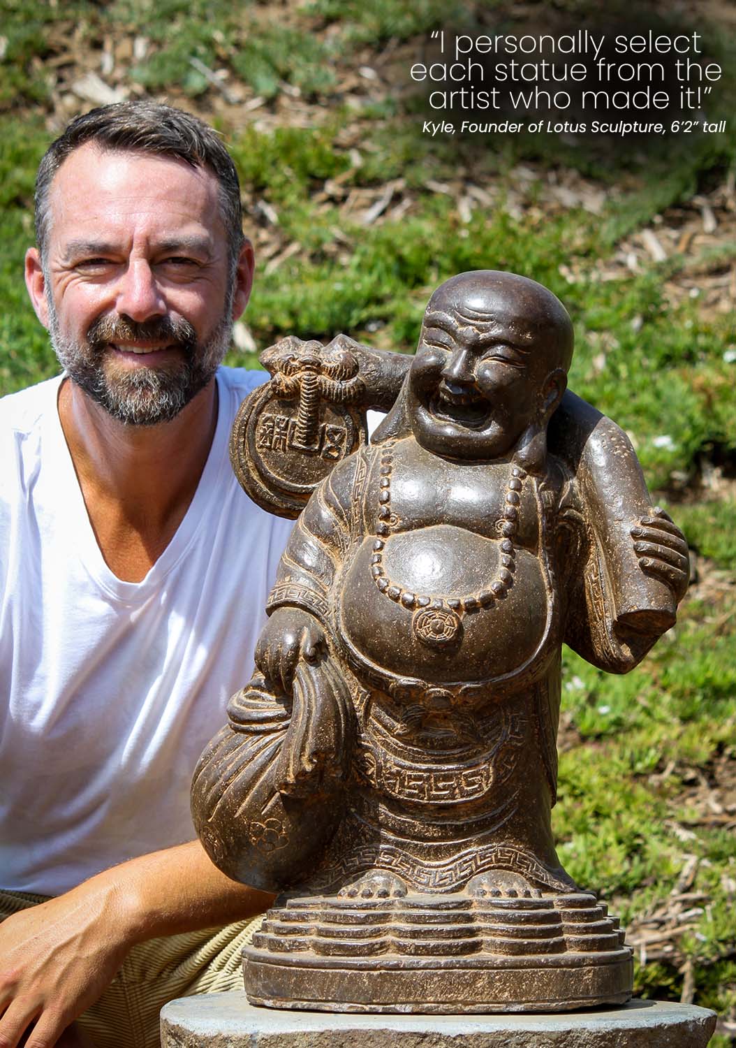 Stone Fat & Happy Garden Buddha Holding Gold Sack Perfect for Home Garden 23"